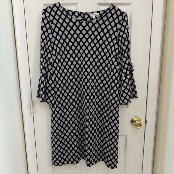 Tyler Boe Sydney Shift Dress Bell Sleeves Size Large Lattice Print Geometric - Picture 1 of 7